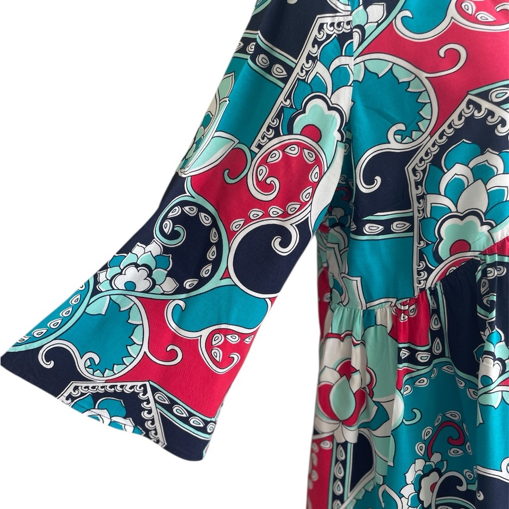Crown & Ivy Multi Colorful Empire Waist Mini Dress Back Cutouts Woman's Medium - Picture 2 of 4